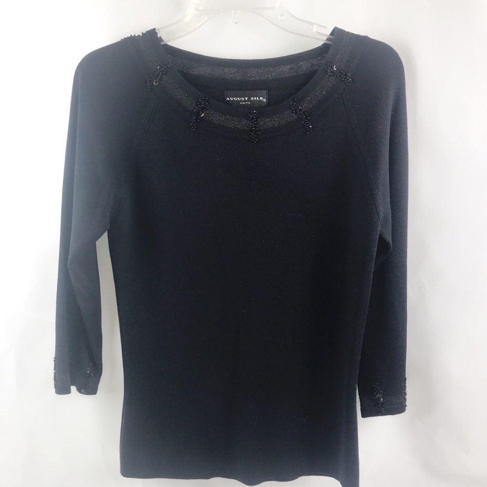August Silk Black Top Embellished Sz M